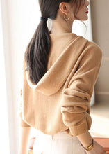 Load image into Gallery viewer, Women Khaki Hooded Oversized Wool Knit Sweater Tops Spring