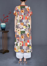 Load image into Gallery viewer, Women Khaki V Neck Patchwork Print Cotton Long Dress Summer