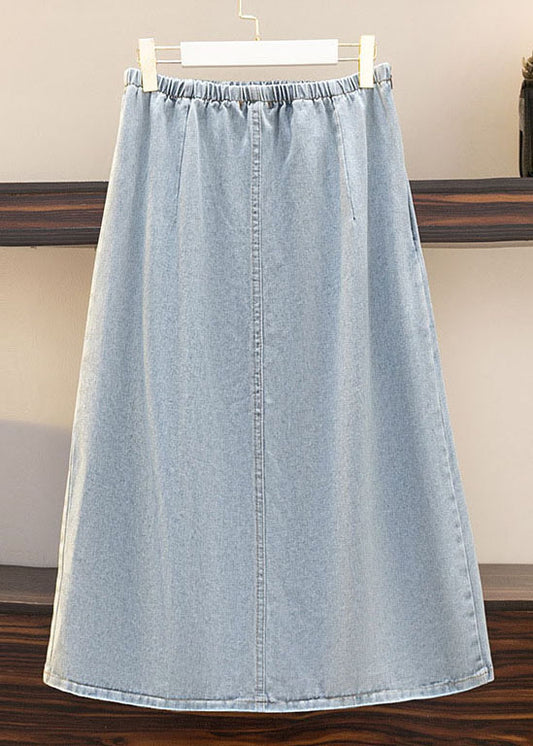 Women Light Blue Asymmetrical Elastic Waist Patchwork Denim Skirts Summer