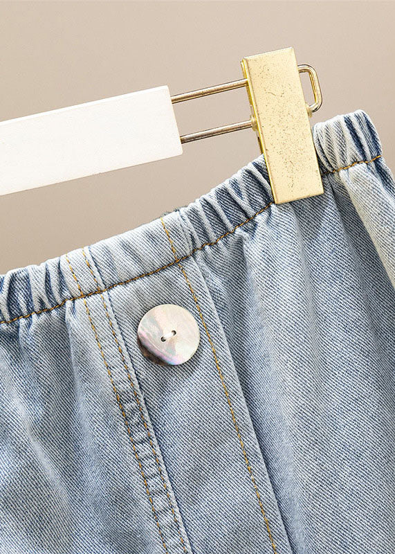 Women Light Blue Asymmetrical Elastic Waist Patchwork Denim Skirts Summer