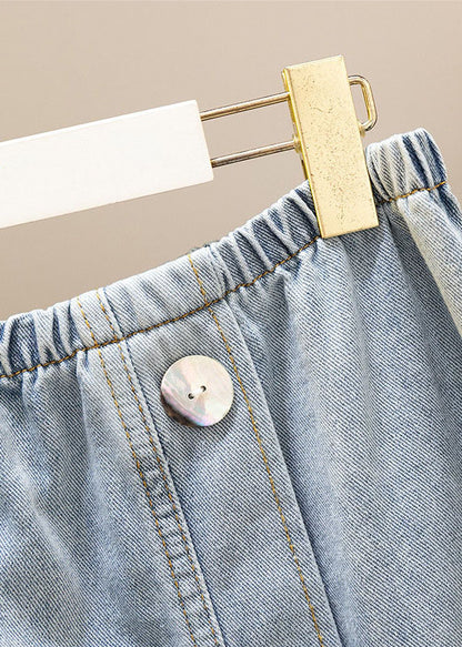 Women Light Blue Asymmetrical Elastic Waist Patchwork Denim Skirts Summer