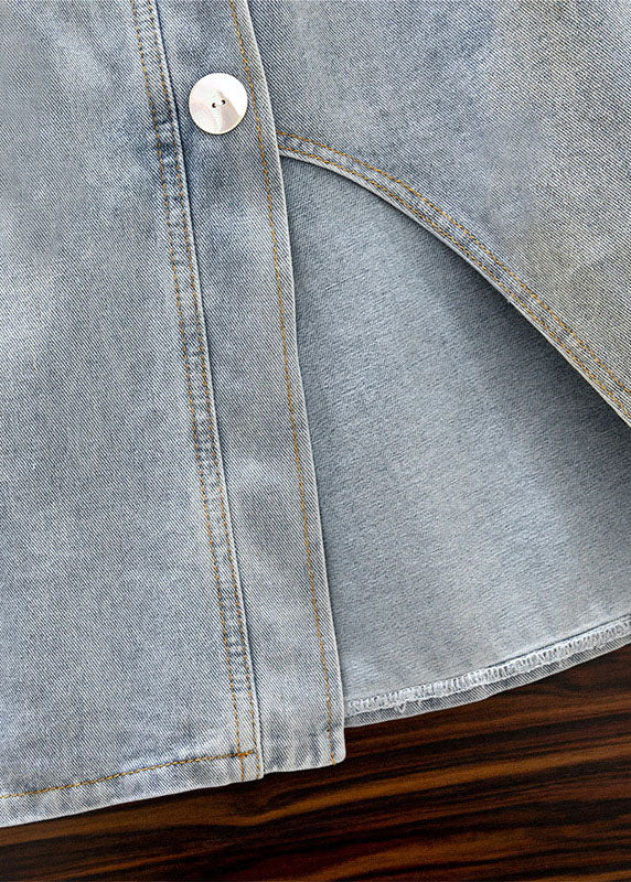 Women Light Blue Asymmetrical Elastic Waist Patchwork Denim Skirts Summer