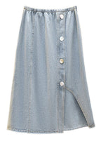 Women Light Blue Asymmetrical Elastic Waist Patchwork Denim Skirts Summer