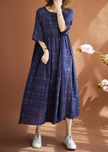 Load image into Gallery viewer, Women Navy Oversized Plaid Linen Maxi Dresses Summer