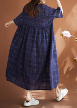 Load image into Gallery viewer, Women Navy Oversized Plaid Linen Maxi Dresses Summer