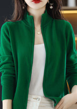 Load image into Gallery viewer, Women Navy Stand Collar Zip Up Thick Wool Knit Cardigan Spring