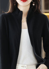Load image into Gallery viewer, Women Navy Stand Collar Zip Up Thick Wool Knit Cardigan Spring