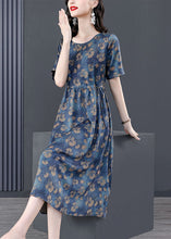 Load image into Gallery viewer, Women Navy Tie Waist Print Silk Robe Dresses Summer