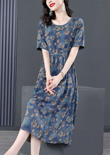 Load image into Gallery viewer, Women Navy Tie Waist Print Silk Robe Dresses Summer