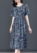 Load image into Gallery viewer, Women Navy Tie Waist Print Silk Robe Dresses Summer