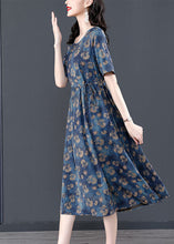 Load image into Gallery viewer, Women Navy Tie Waist Print Silk Robe Dresses Summer