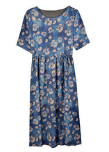 Load image into Gallery viewer, Women Navy Tie Waist Print Silk Robe Dresses Summer
