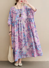 Load image into Gallery viewer, Women O-Neck Print Patchwork Wrinkled Cotton Maxi Dresses Summer