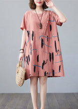 Load image into Gallery viewer, Women Orange O Neck Print Patchwork Cotton Mid Dress Summer
