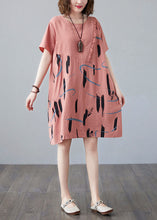 Load image into Gallery viewer, Women Orange O Neck Print Patchwork Cotton Mid Dress Summer