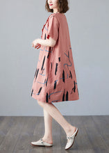 Load image into Gallery viewer, Women Orange O Neck Print Patchwork Cotton Mid Dress Summer