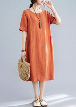 Load image into Gallery viewer, Women Orange O Neck Wrinkled Patchwork Cotton Dress Summer