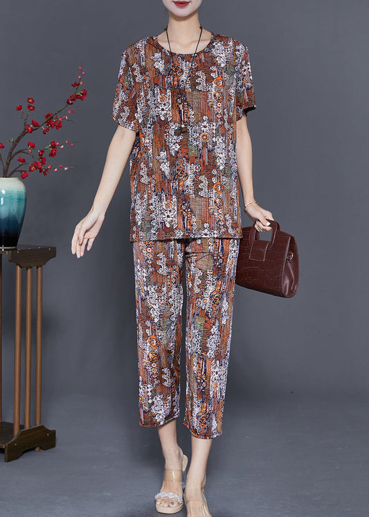 Women Oversized Print Silk Two Piece Set Summer
