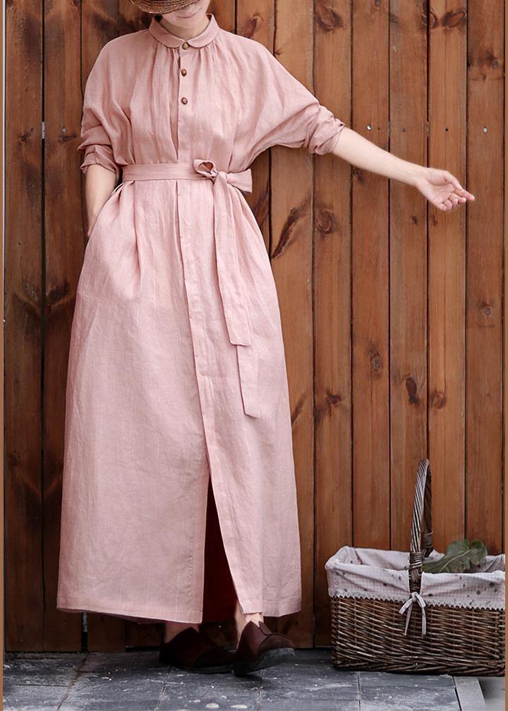 Women Peter pan Collar tie waist Plus Size outfit pink Knee coats