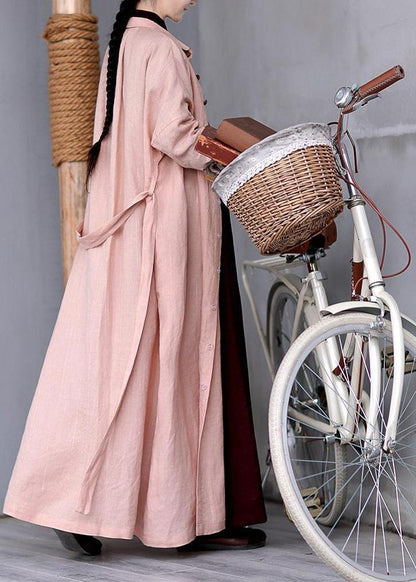 Women Peter pan Collar tie waist Plus Size outfit pink Knee coats