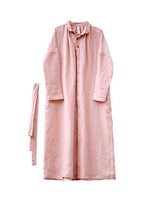 Women Peter pan Collar tie waist Plus Size outfit pink Knee coats