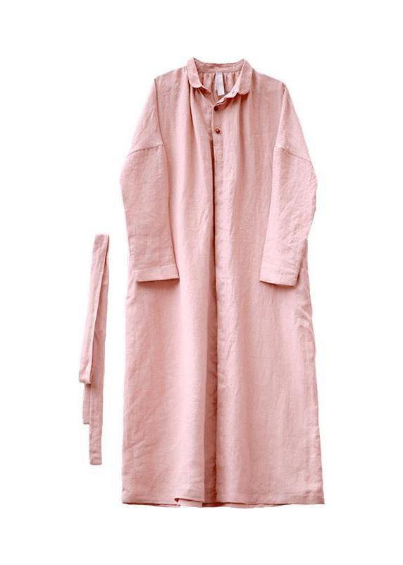 Women Peter pan Collar tie waist Plus Size outfit pink Knee coats