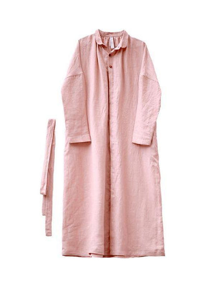 Women Peter pan Collar tie waist Plus Size outfit pink Knee coats