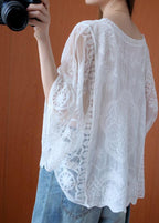 Women Pink Asymmetrical Design Summer Lace Top
