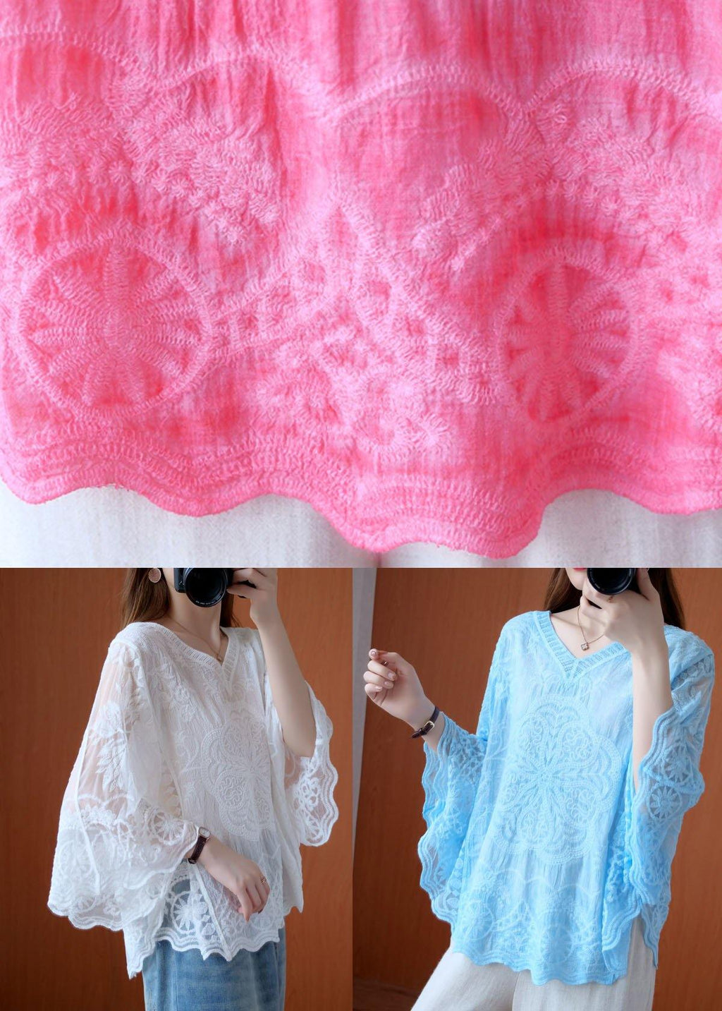 Women Pink Asymmetrical Design Summer Lace Top