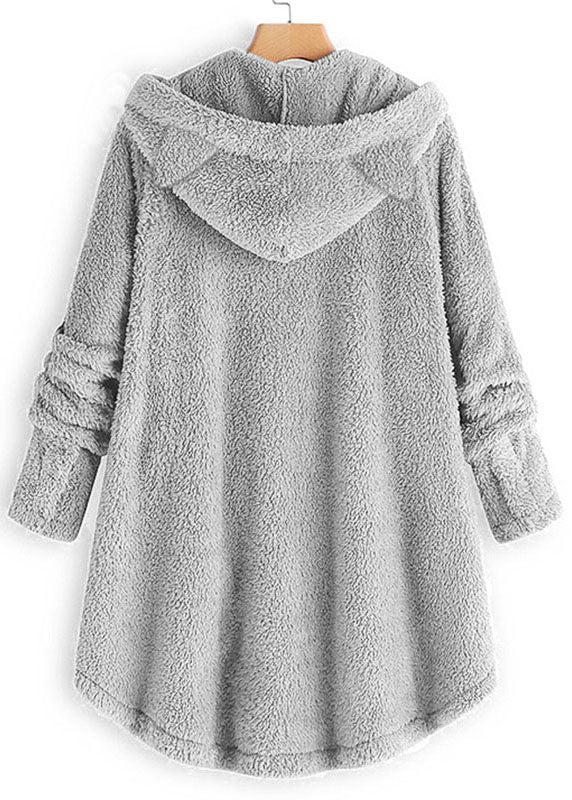 Women Pink Hooded Button Patchwork Teddy Faux Fur Coat Fall