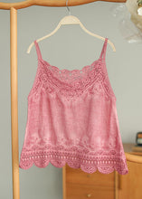 Load image into Gallery viewer, Women Pink Original Design Embroideried Cotton Spaghetti Strap Tops Summer