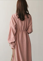 Women Pink Peter Pan Collar Patchwork Cotton Shirts Dress Spring