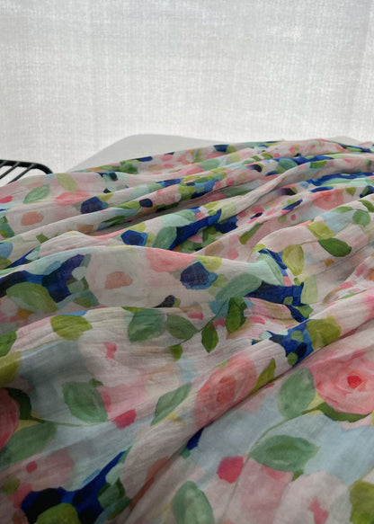 Women Pink Print Wrinkled Patchwork Linen Skirts Summer