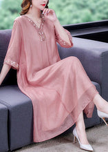 Load image into Gallery viewer, Women Pink V Neck Embroideried Cotton Vacation Dresses Summer