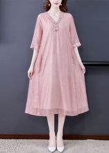 Load image into Gallery viewer, Women Pink V Neck Embroideried Cotton Vacation Dresses Summer