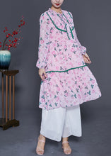 Load image into Gallery viewer, Women Pink Wrinkled Patchwork Print Chiffon Beach Dress Summer