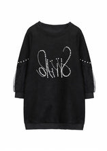 Load image into Gallery viewer, Women Plus Size Black O Neck Nail Bead Patchwork Faux Suede Top Fall