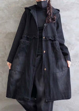 Load image into Gallery viewer, Women Plus Size Overcoat Denim Black Hooded Ruffles Outwear