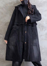 Load image into Gallery viewer, Women Plus Size Overcoat Denim Black Hooded Ruffles Outwear