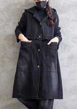 Load image into Gallery viewer, Women Plus Size Overcoat Denim Black Hooded Ruffles Outwear