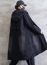 Load image into Gallery viewer, Women Plus Size Overcoat Denim Black Hooded Ruffles Outwear
