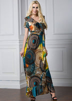 Women Print Tie Waist Ice Silk Vacation Long Dresses Summer