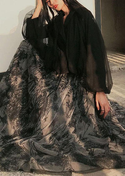 Women Print Tulle Pleated Summer A Line Skirts