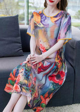 Load image into Gallery viewer, Women Purple O Neck Print Patchwork Chiffon Dress Summer