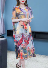 Load image into Gallery viewer, Women Purple O Neck Print Patchwork Chiffon Dress Summer