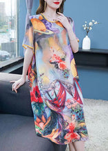 Load image into Gallery viewer, Women Purple O Neck Print Patchwork Chiffon Dress Summer