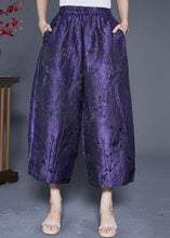 Load image into Gallery viewer, Women Purple Oversized Jacquard Silk Wide Leg Pants Summer