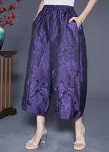 Load image into Gallery viewer, Women Purple Oversized Jacquard Silk Wide Leg Pants Summer