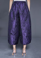 Women Purple Oversized Jacquard Silk Wide Leg Pants Summer