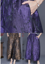 Load image into Gallery viewer, Women Purple Oversized Jacquard Silk Wide Leg Pants Summer